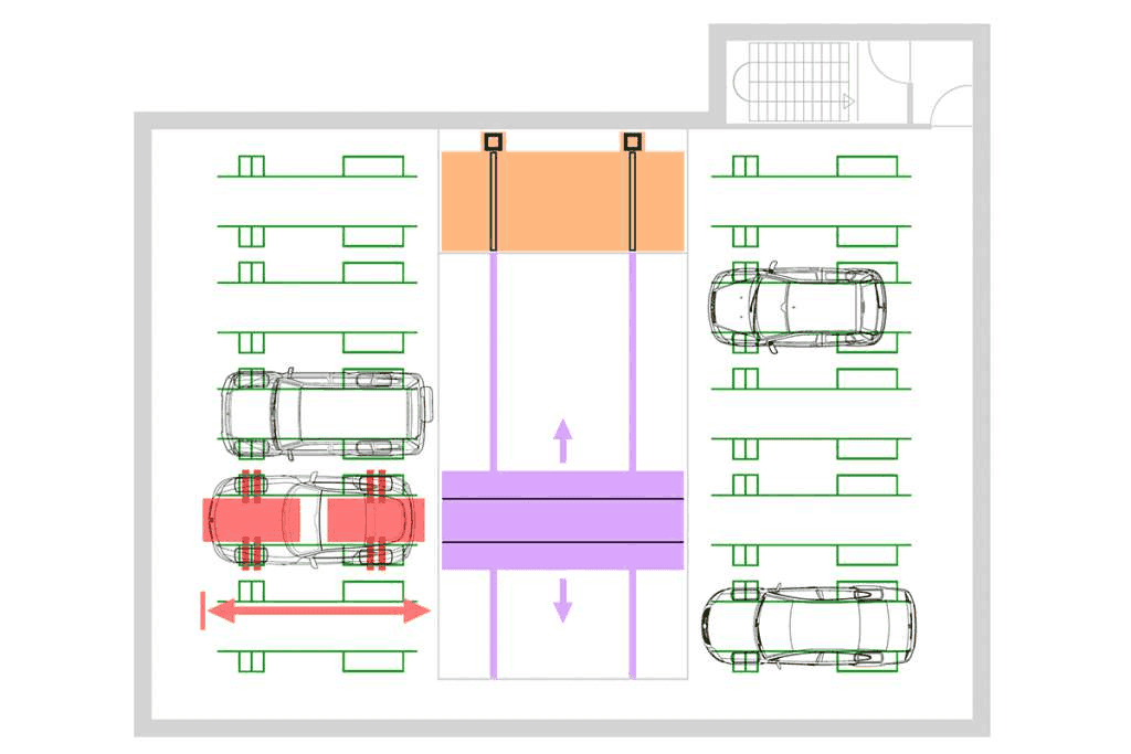 Schema tecnico dall'alto Lift Park T - Shuttle on Slab